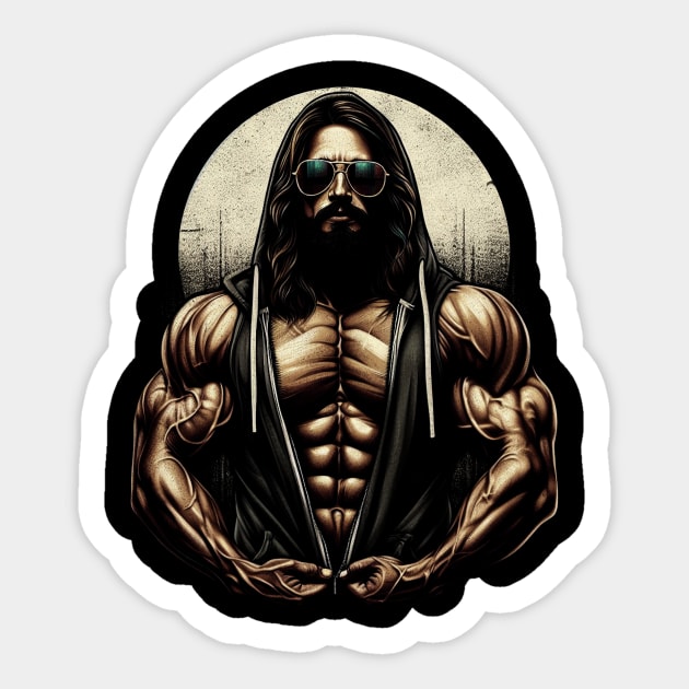 Jacked Jesus Christ Gym Bodybuilder Sticker by podtuts